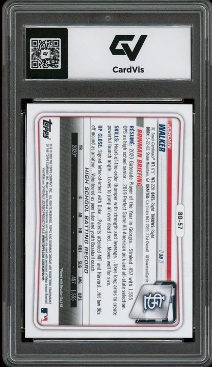 2020 Bowman Draft #BD-57 Jordan Walker Chrome Rookie Card RC Graded 10 Gem Mint - Back