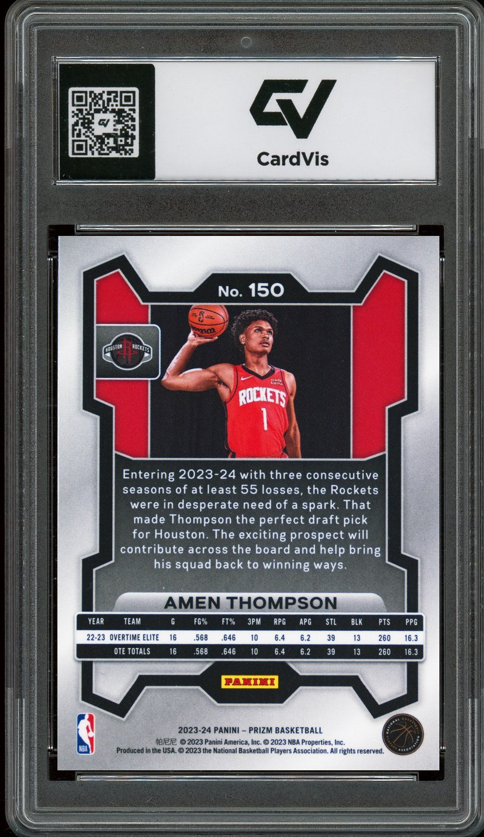 2023 Panini Prizm #150 Amen Thompson Rookie Card RC Graded 10 Gem Mint - Back