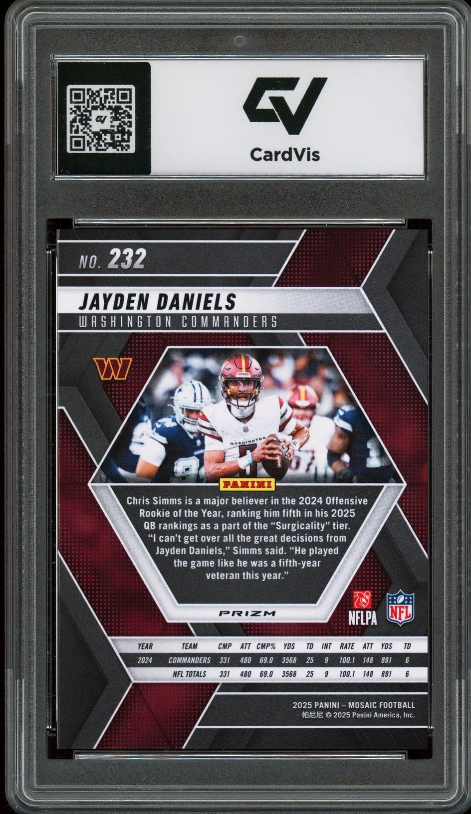 2025 Panini Mosaic #232 Jayden Daniels Prizm Graded 10 Gem Mint - Back