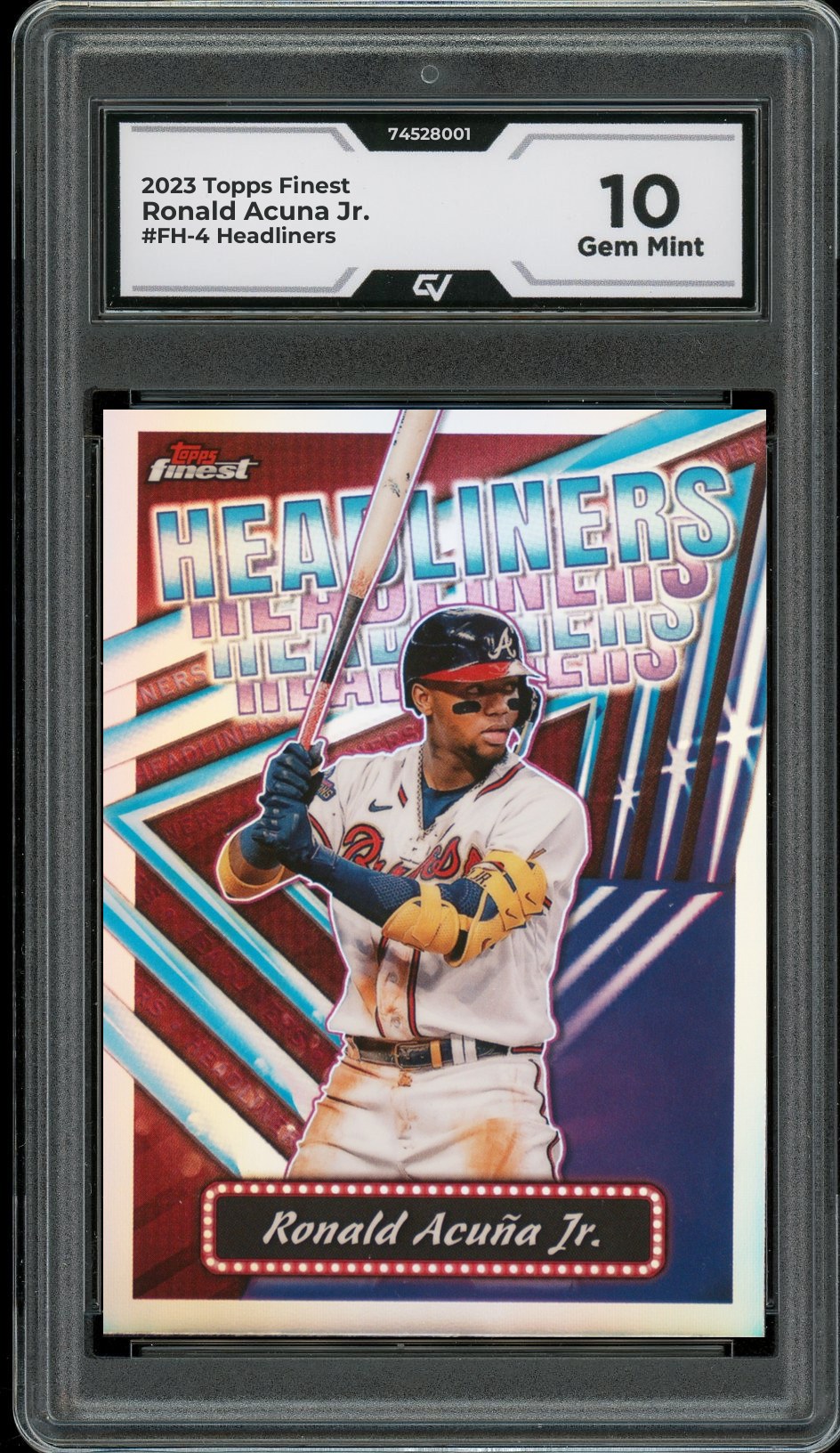 2023 Topps Finest #FH-4 Ronald Acuna Jr. Headliners Graded 10 Gem Mint - Front