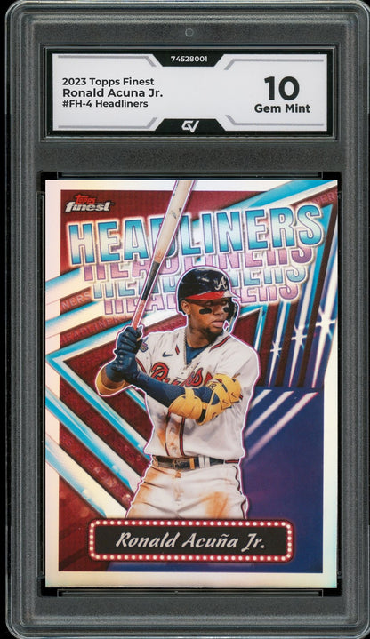 2023 Topps Finest #FH-4 Ronald Acuna Jr. Headliners Graded 10 Gem Mint - Front