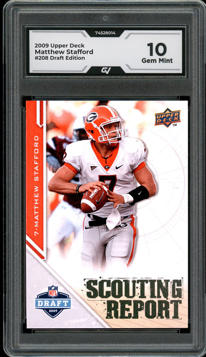 2009 Upper Deck #208 Matthew Stafford Draft Edition Rookie Card RC Graded 10 Gem Mint - Front