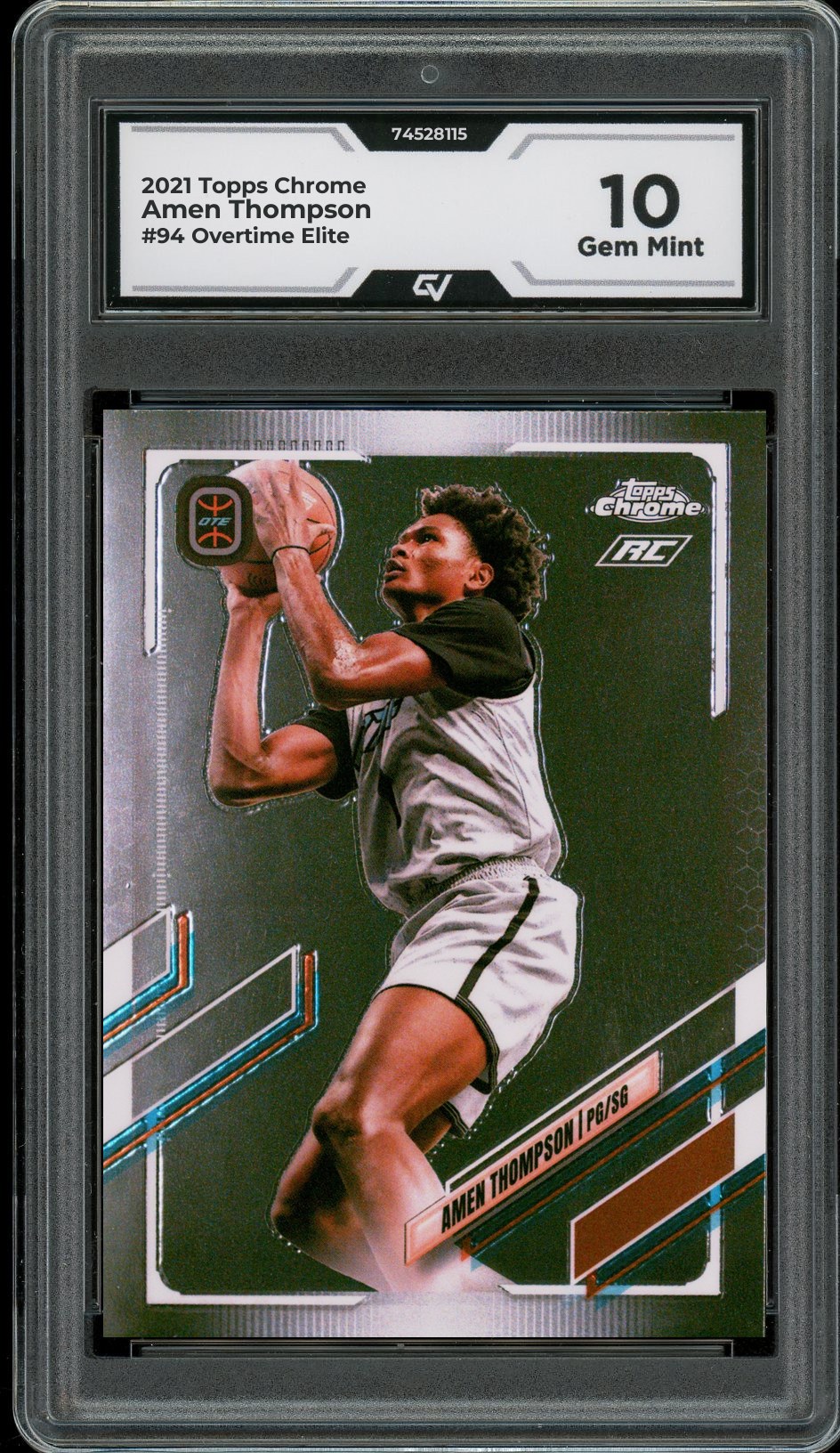 2021 Topps Chrome #94 Amen Thompson Overtime Elite Rookie Card RC Graded 10 Gem Mint - Front