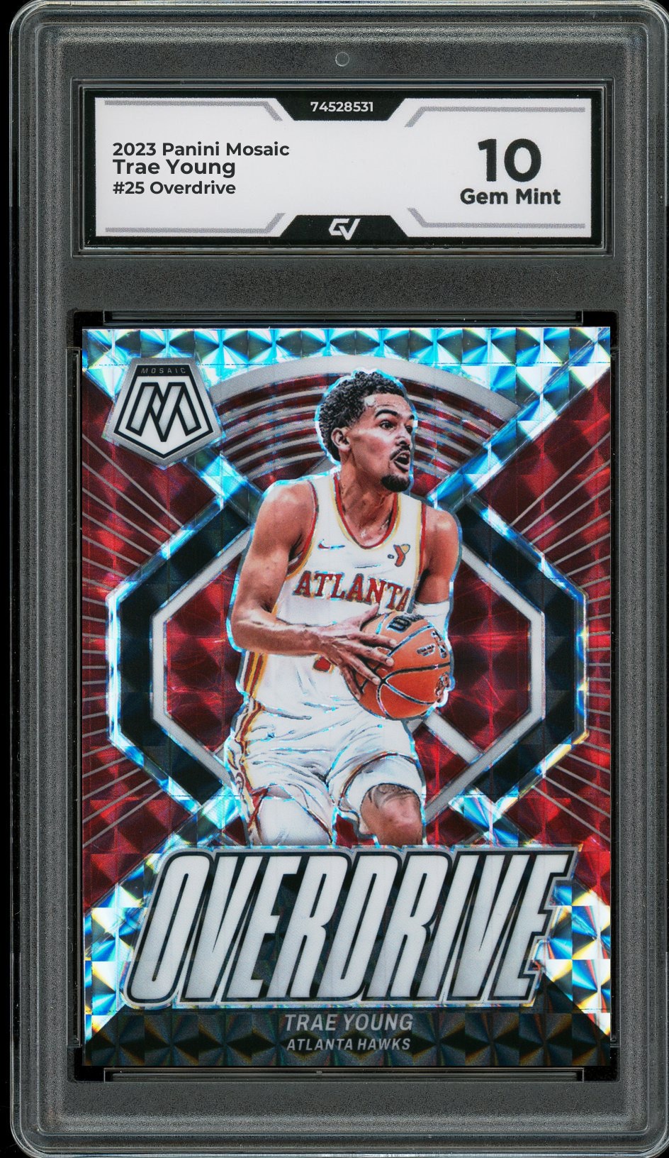 2023 Panini Mosaic #25 Trae Young Overdrive Graded 10 Gem Mint - Front