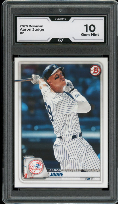 2020 Bowman #2 Aaron Judge Graded 10 Gem Mint - Front