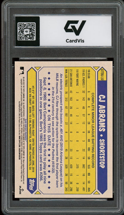 2022 Topps Update #87TBU-10 CJ Abrams 1987 Throwback Rookie Card RC Graded 10 Gem Mint - Back