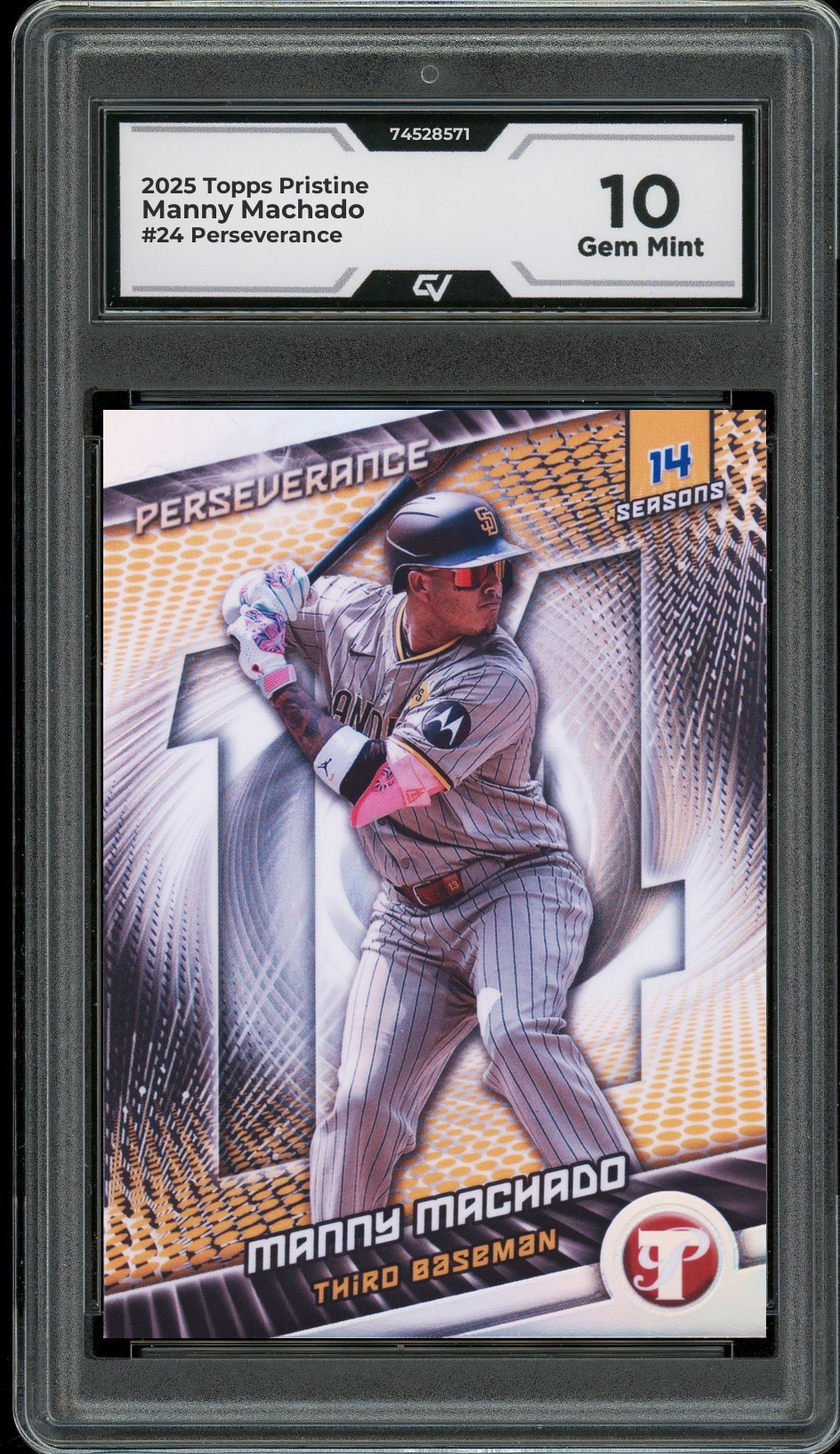 2025 Topps Pristine #24 Manny Machado Perseverance Graded 10 Gem Mint - Front