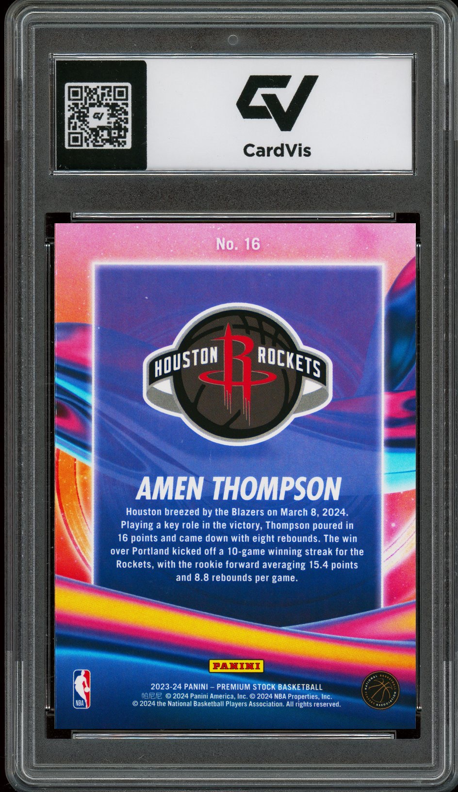 2023 Panini Hoops Premium #16 Amen Thompson Anti Gravity Rookie Card RC Graded 10 Gem Mint - Back