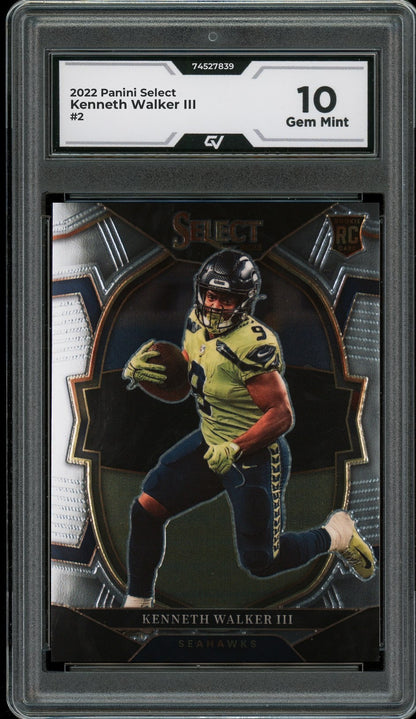 2022 Panini Select #2 Kenneth Walker III Rookie Card RC Graded 10 Gem Mint - Front