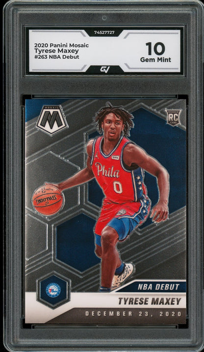 2020 Panini Mosaic #263 Tyrese Maxey NBA Debut Rookie Card RC Graded 10 Gem Mint - Front
