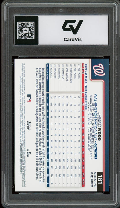 2025 Topps #181 James Wood Rookie Card RC Graded 10 Gem Mint - Back
