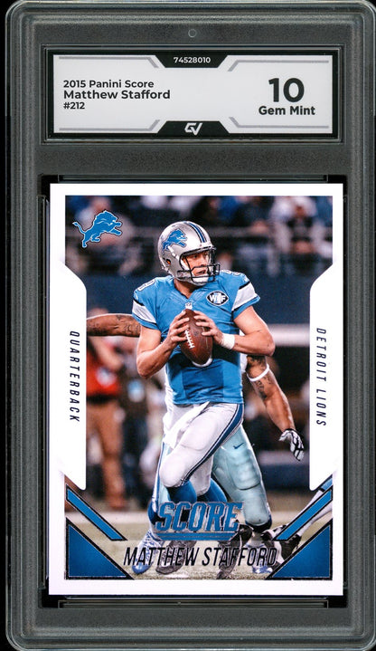 2015 Panini Score #212 Matthew Stafford Graded 10 Gem Mint - Front