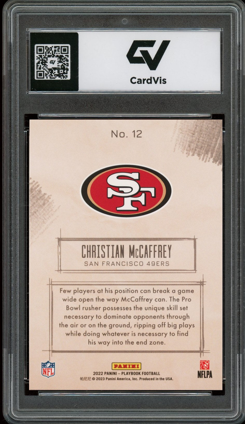 2022 Panini Playbook #12 Christian McCaffrey Sketchbooks Graded 10 Gem Mint - Back
