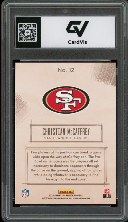 2022 Panini Playbook #12 Christian McCaffrey Sketchbooks Graded 10 Gem Mint - Back
