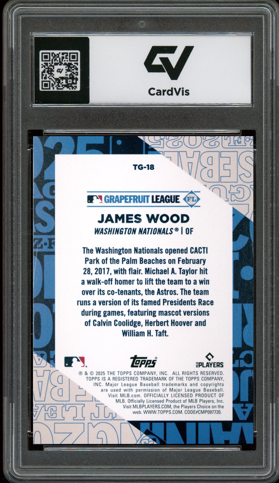 2025 Topps #TG-18 James Wood Training Grounds Graded 10 Gem Mint - Back