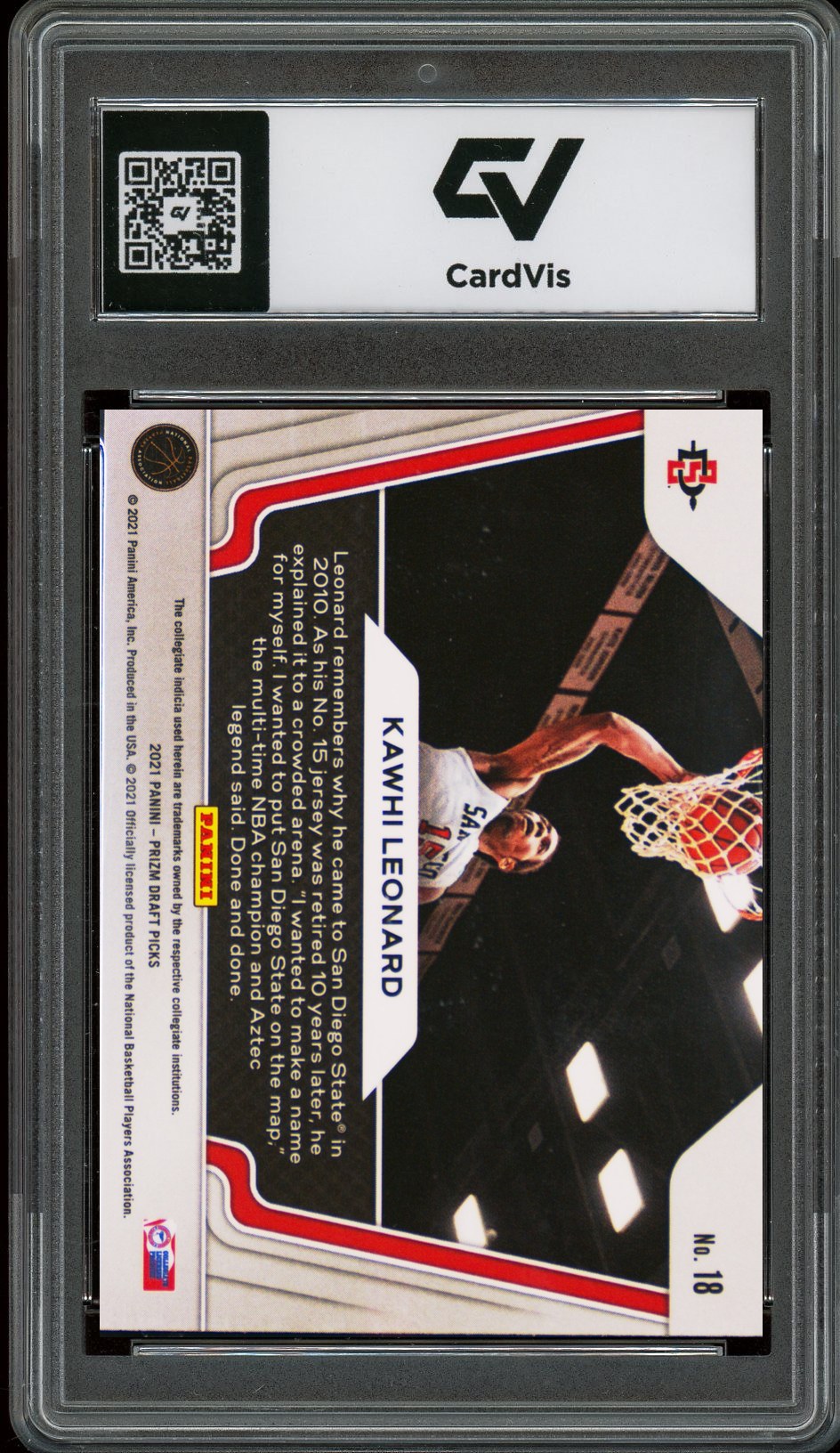 2021 Panini Prizm Draft Picks #18 Kawhi Leonard Widescreen Graded 10 Gem Mint - Back