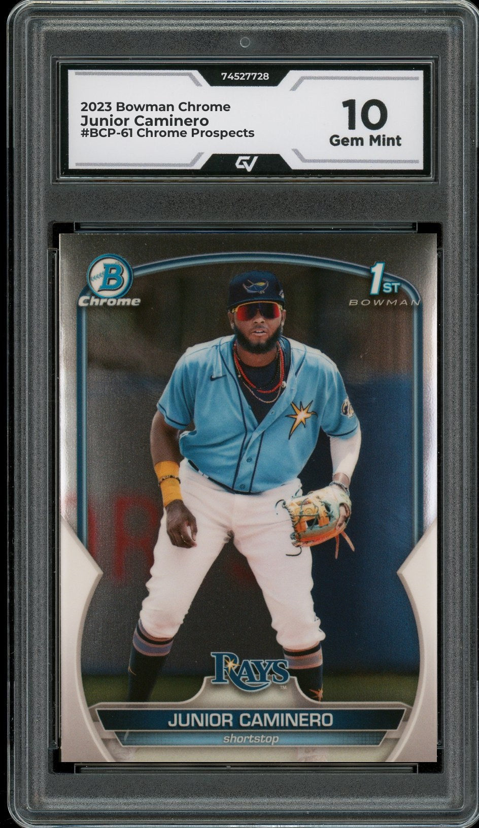 2023 Bowman Chrome #BCP-61 Junior Caminero Chrome Prospects Rookie Card RC Graded 10 Gem Mint - Front