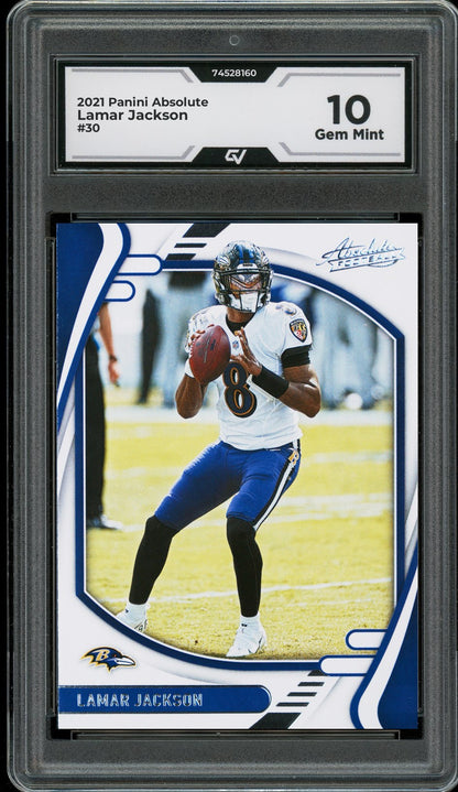 2021 Panini Absolute #30 Lamar Jackson Graded 10 Gem Mint - Front