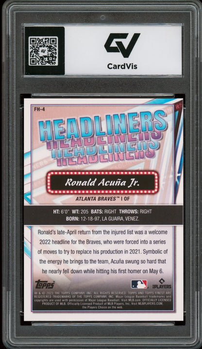2023 Topps Finest #FH-4 Ronald Acuna Jr. Headliners Graded 10 Gem Mint - Back