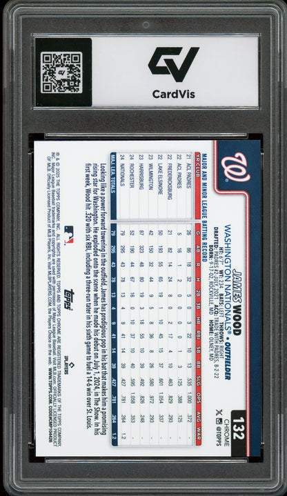 2025 Topps Chrome #132 James Wood Rookie Card RC Graded 10 Gem Mint - Back