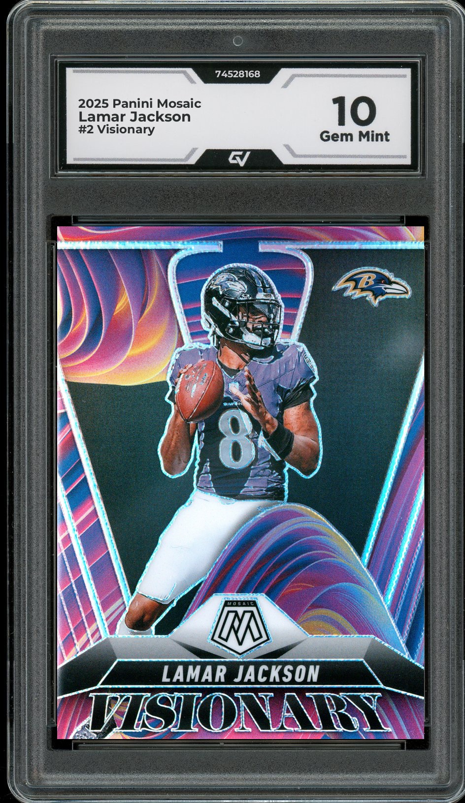 2025 Panini Mosaic #2 Lamar Jackson Visionary Graded 10 Gem Mint - Front