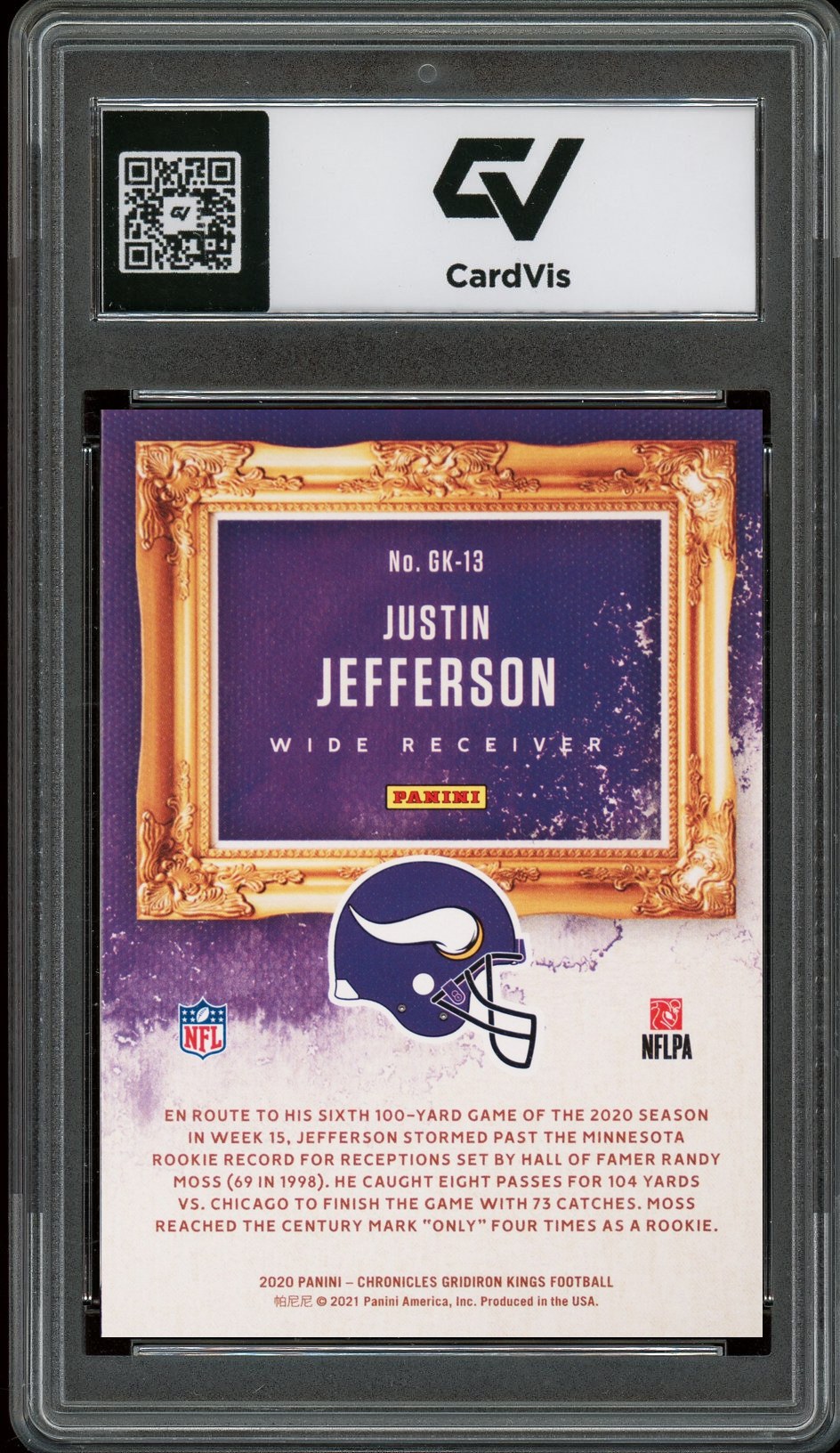 2020 Panini Chronicles #GK-13 Justin Jefferson Gridiron Kings Rookie Card RC Graded 10 Gem Mint - Back