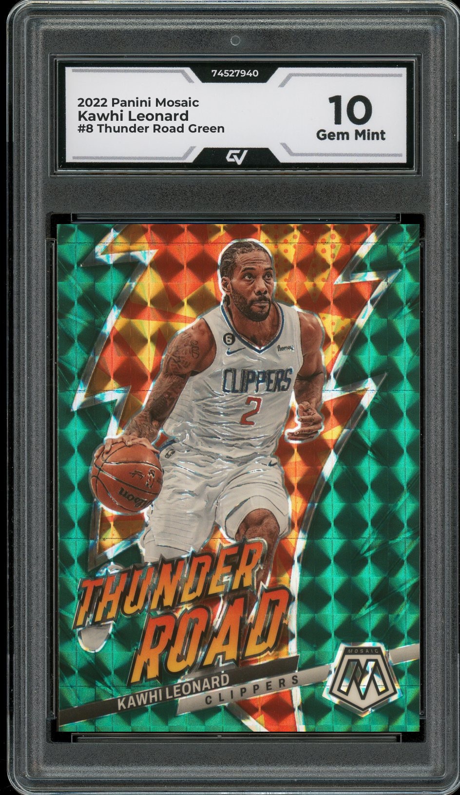 2022 Panini Mosaic #8 Kawhi Leonard Thunder Road Green Graded 10 Gem Mint - Front