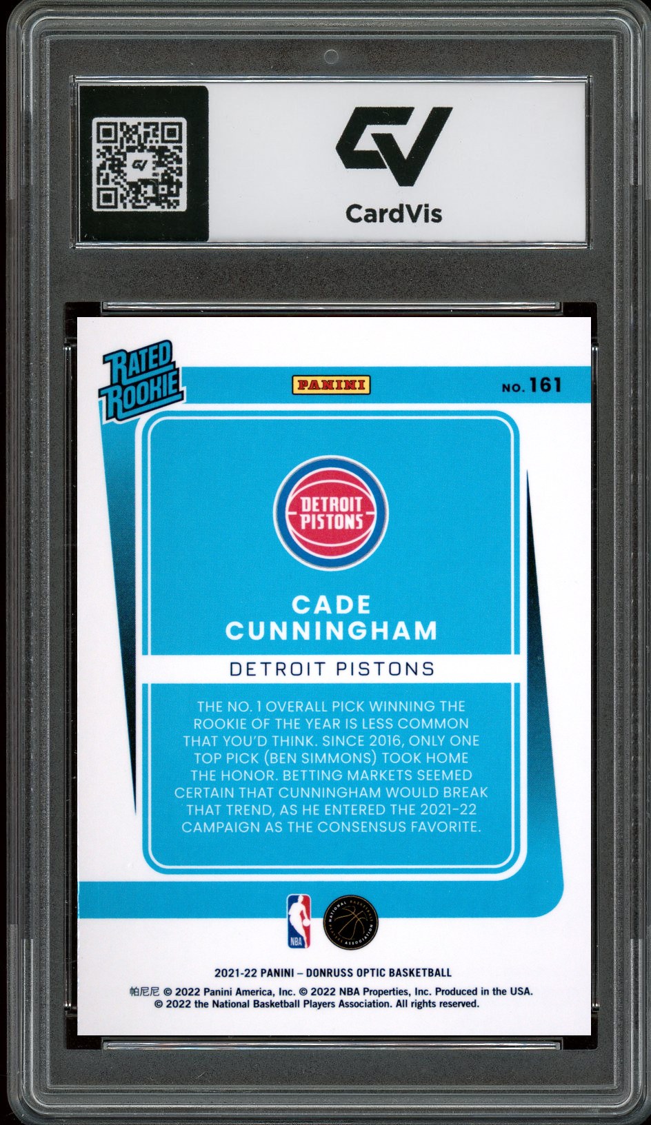 2021 Panini Donruss Optic #161 Cade Cunningham Rookie Card RC Graded 10 Gem Mint - Back