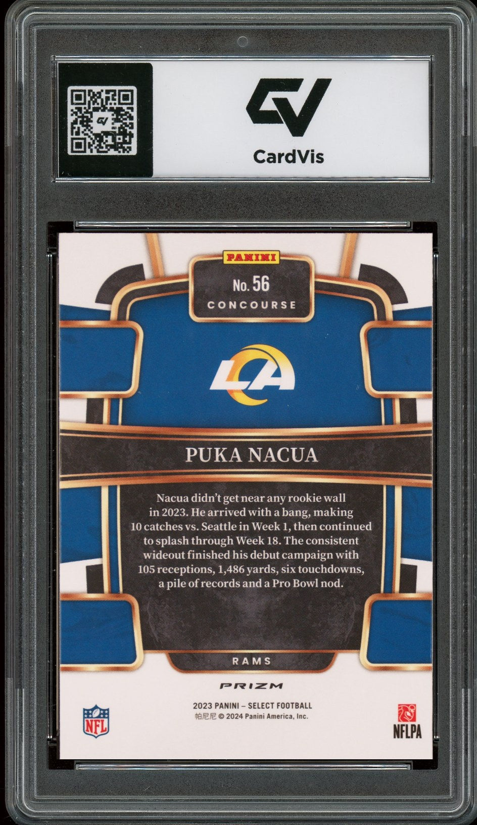 2023 Panini Select #56 Puka Nacua Silver Prizm Rookie Card RC Graded 10 Gem Mint - Back