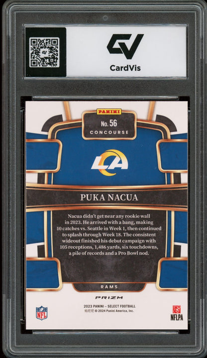 2023 Panini Select #56 Puka Nacua Silver Prizm Rookie Card RC Graded 10 Gem Mint - Back